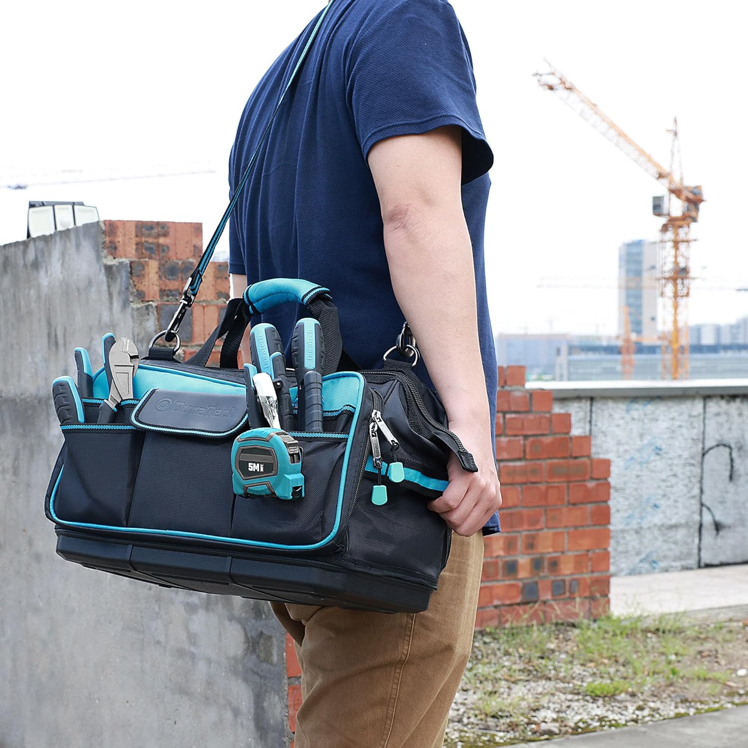 ⚡ Elektro & Technik – DURATECH Elektriker-Werkzeugtasche, wasserdicht, 43 cm, professionelle Werkzeugtasche mit breiter Öffnung und hohem Fassungsvermögen, 840D-Polyester, 32 Taschen, verstellbarer Riemen, Clip-Design, für Heimwerker – Bild 9