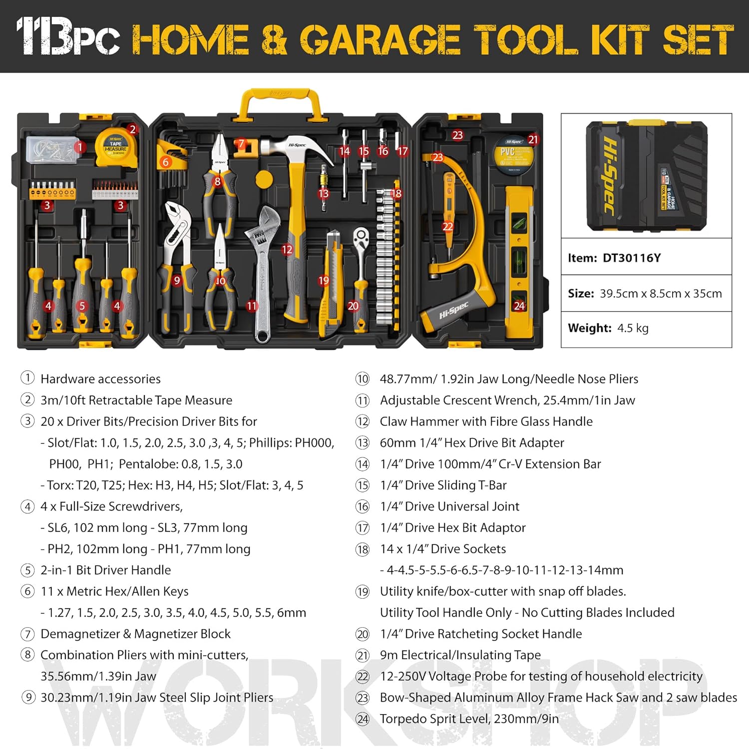🔥 Angebote & Aktionen – Hi-Spec 113-Piece Tool Box Filled with Most Common Tools. Complete Case Set Ideal for DIY Enthusiasts – Bild 2