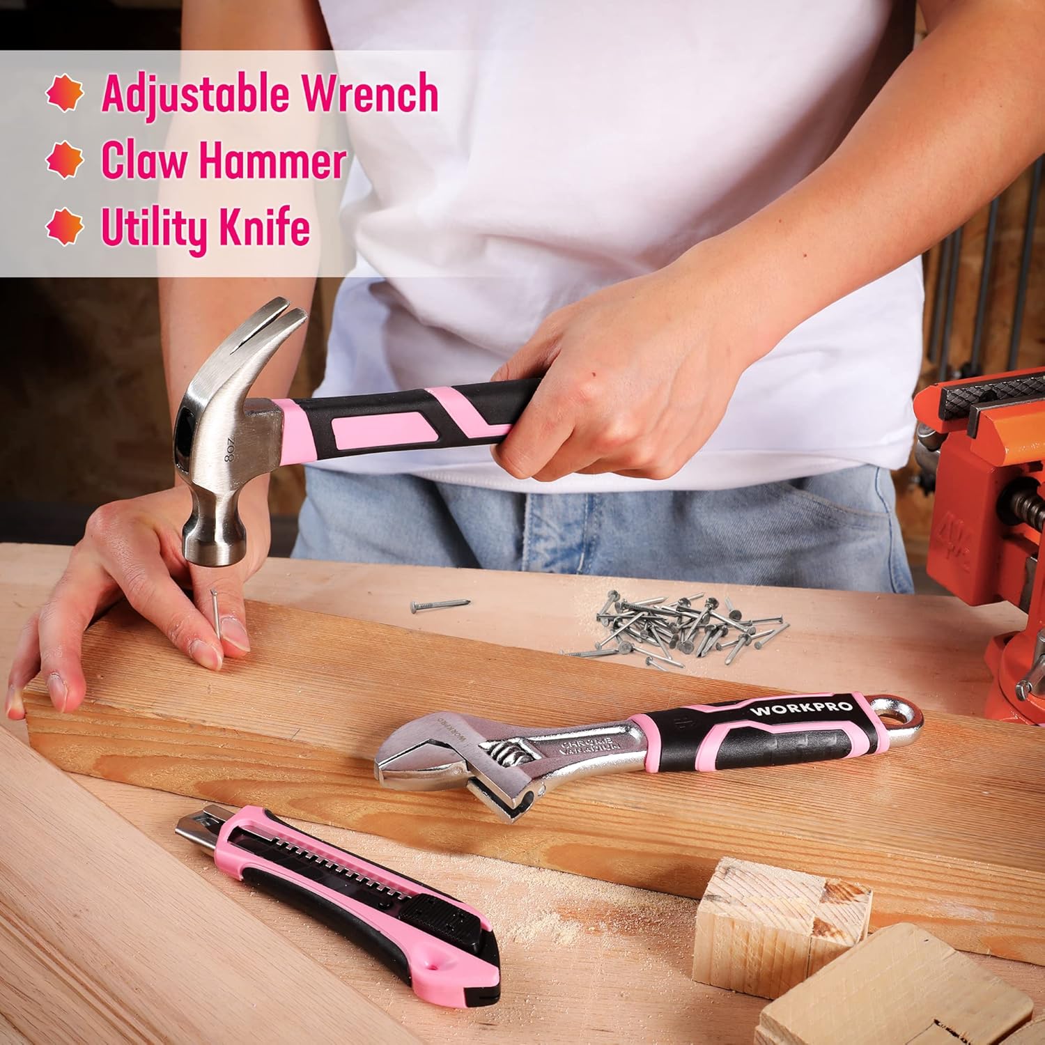 🔥 Angebote & Aktionen – WORKPRO 73-Piece Tool Set Pink with Cordless Screwdriver, Small, Pink Metal Tool Box Filled for Household Repair with Spirit Level, Water Pump Pliers, Gift for Mum DIY – Bild 5