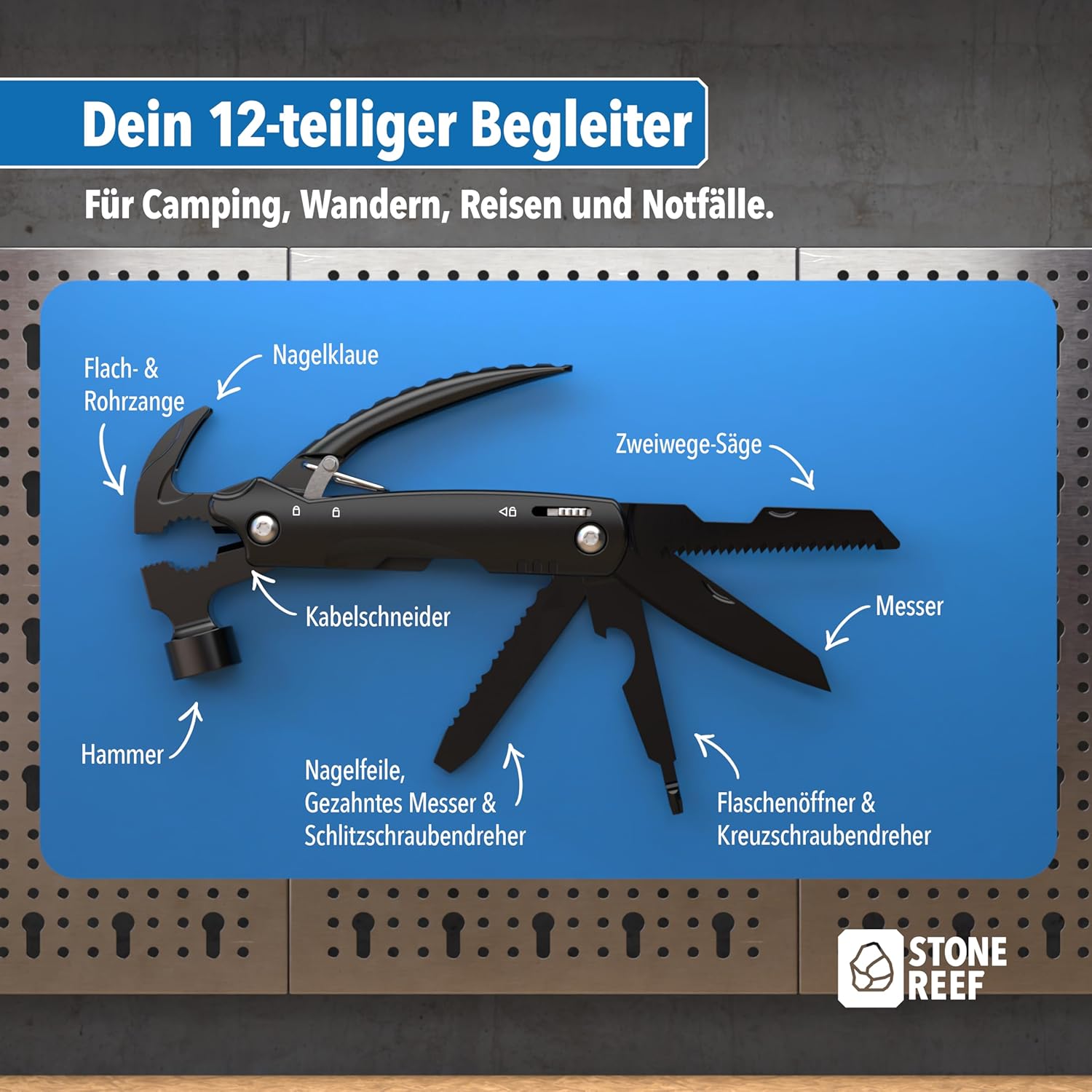 ⚡ Elektro & Technik – Multitool – 12-in-1-Multitool mit Edelstahlzange, Schraubendreher, Messer und Säge – perfekt für Camping, Outdoor und Basteln – Geschenk für Männer – Bild 2