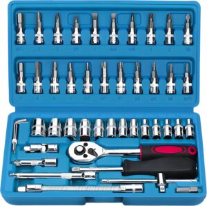 🚗 KFZ & Werkstatt – Retoo Socket Spanner Set, 46 Pieces, Mechanics Tool Set, Nuts, Sizes, Nut Set, Ratchet Box, Ratchet Box and Bit Set for Home Repair and DIY, Universal, Blue