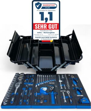 🔥 Angebote & Aktionen – Classic Metal Tool Box Filled with Tools 86 Pieces Assortment with Carbon Look Insert Folding Box Black Tool Box