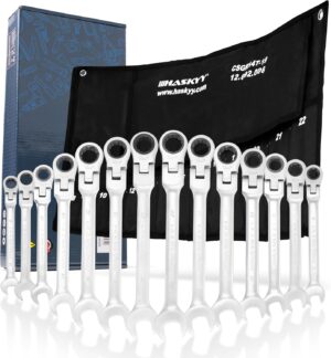🚗 KFZ & Werkstatt – 12-piece set. Haskyy Ring Spanner Set 8-19 mm Open-End Spanner Ratchet Spanner