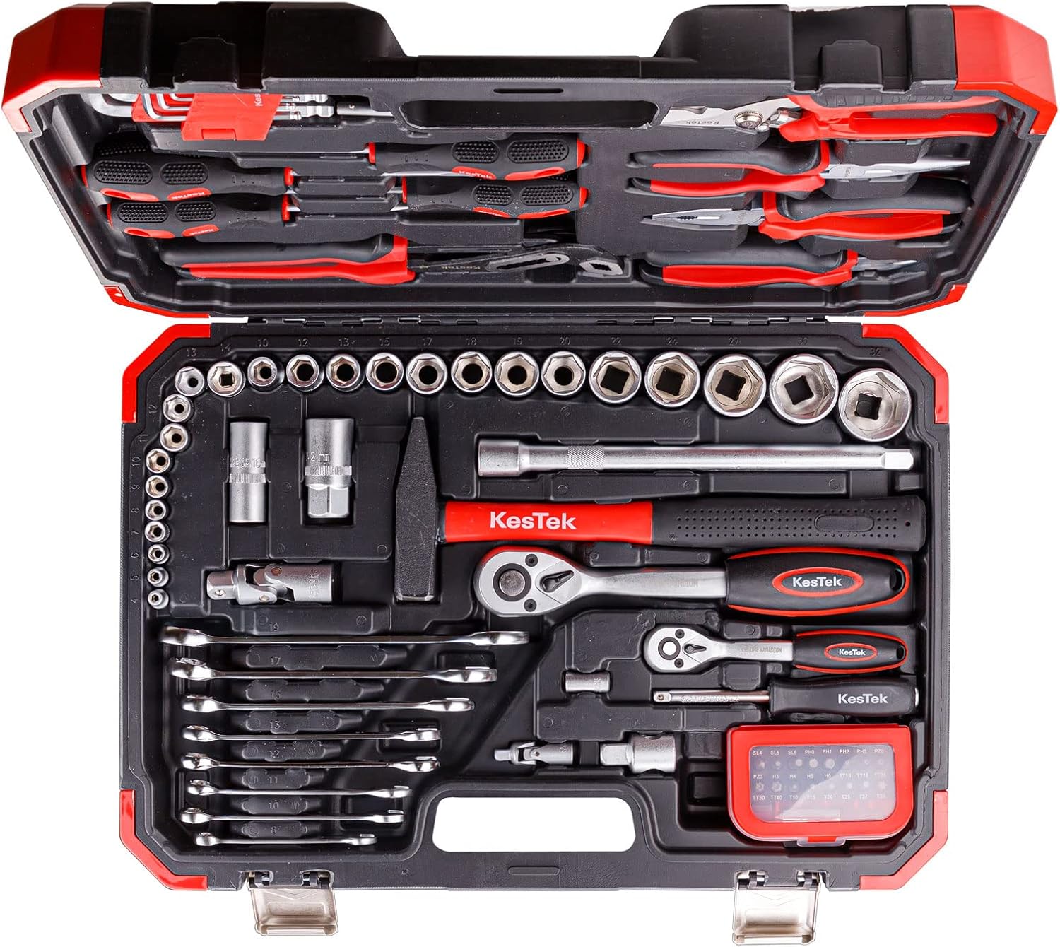 🔥 Angebote & Aktionen – Kestek 96 Pcs Universal Chrome Vanadium & Chrome Molybdenum Steel Tool Box with Screwdriver, Pliers, Bit Set, Sockets, Ergonomic Case – Bild 4