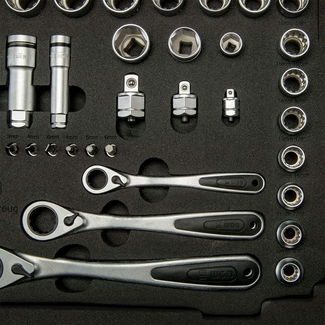 🚗 KFZ & Werkstatt – MOFLEX Socket Set, 47 Pieces I WGB The Tool I 1/4" + 3/8" + 1/2" I Chrome Vanadium Steel – Bild 6