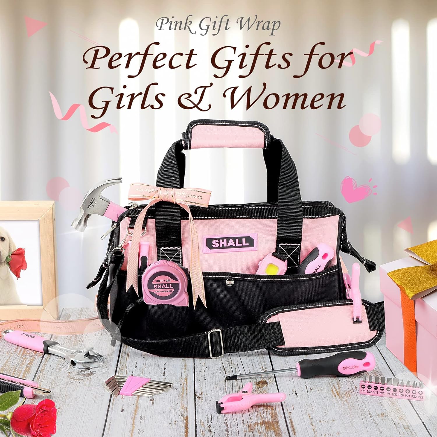 🔥 Angebote & Aktionen – SHALL Pink Tool Set, 246-Piece Women's Basic Tool Kit for Home with 14 Inch Wide Mouth Open Tool Bag, General Household Hand Tool Set – Bild 6