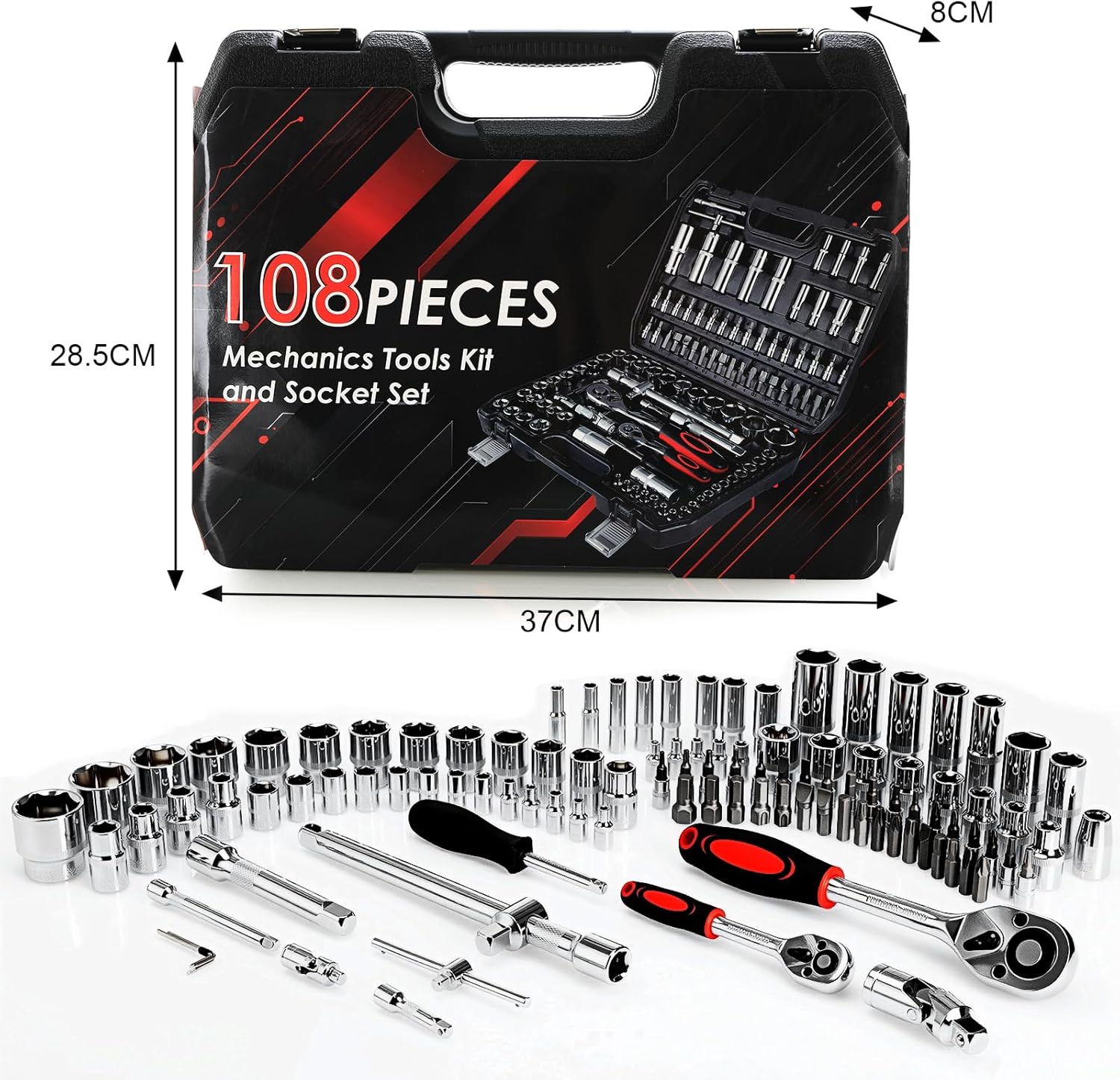 🔥 Angebote & Aktionen – TLGREEN 108-Piece Socket Spanner Set Cr-V Socket Spanner Set Ratchet Box with 1/4 Inch and 1/2 Inch 72 Teeth Reversible Ratchet Hexagonal Socket Spanner Insert for Car Motorcycle Bicycle Home – Bild 8