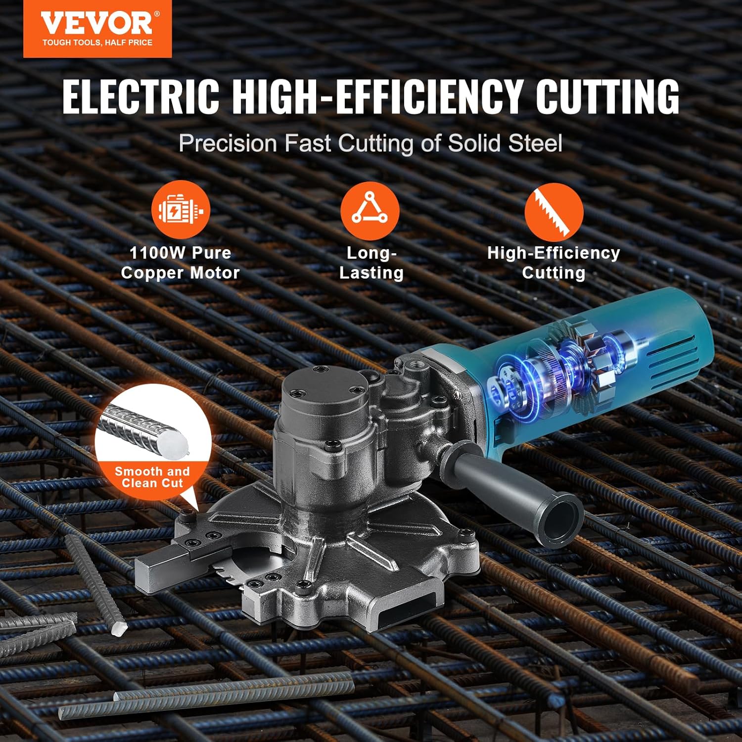 ⚡ Elektro & Technik – VEVOR Elektrischer Bolzenschneider, 1100 W Bewehrungsschneider, schneidet bis zu 3/2 Zoll (4–40 mm) Bewehrungsstahl, Bewehrungsschneider für armierten Beton mit extra kleinem Griff, Werkzeugkasten – Bild 2