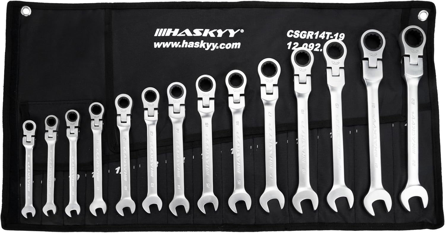 🚗 KFZ & Werkstatt – 12-piece set. Haskyy Ring Spanner Set 8-19 mm Open-End Spanner Ratchet Spanner – Bild 2