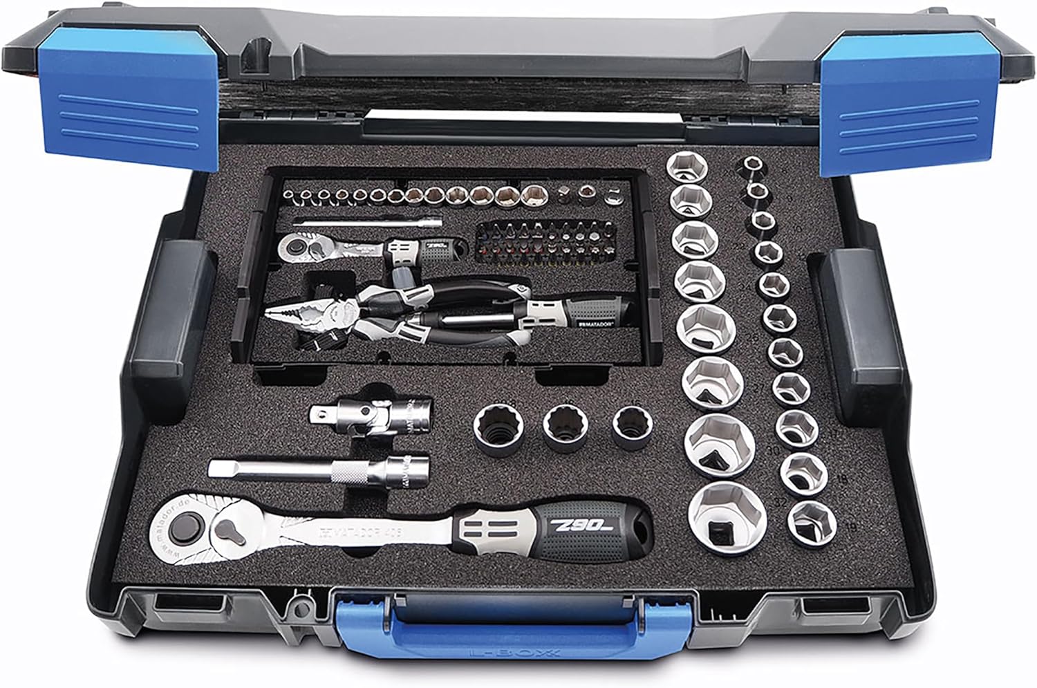 🚗 KFZ & Werkstatt – Matador Socket Spanner Set 80 Pieces | Ratchet Box with 1/2 Inch and 1/4 Inch Ratchet | Car Tool in l Boxx | Includes Bit Set | Spark Plug Wrench | SmartyBox L1 | Matador Tool No. 81454150 – Bild 4