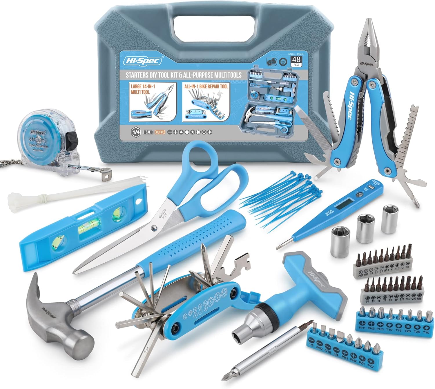 🔥 Angebote & Aktionen – Hi-Spec 48-Piece Blue Tool Set in Tool Box Leisure Set for Bicycle Repair and Camping Suitable for Students, Starter or Trainees, Nature Lovers