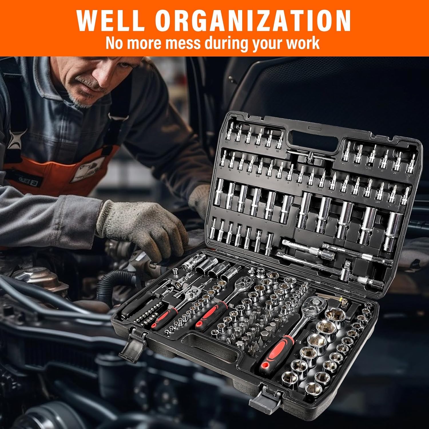 🚗 KFZ & Werkstatt – 172-Piece Socket Spanner Set Ratchet Box Socket Spanner Set 1/4 Inch 1/2 Inch 3/8 Inch – Bild 7