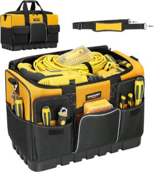 ⚡ Elektro & Technik – Werkzeugtasche, 18-Zoll-Werkzeug-Organizer, 600 Denier, große Werkzeugtasche für Heimwerker- und Geräteaufbewahrung, Gelb und Schwarz (46 cm/18 Zoll)