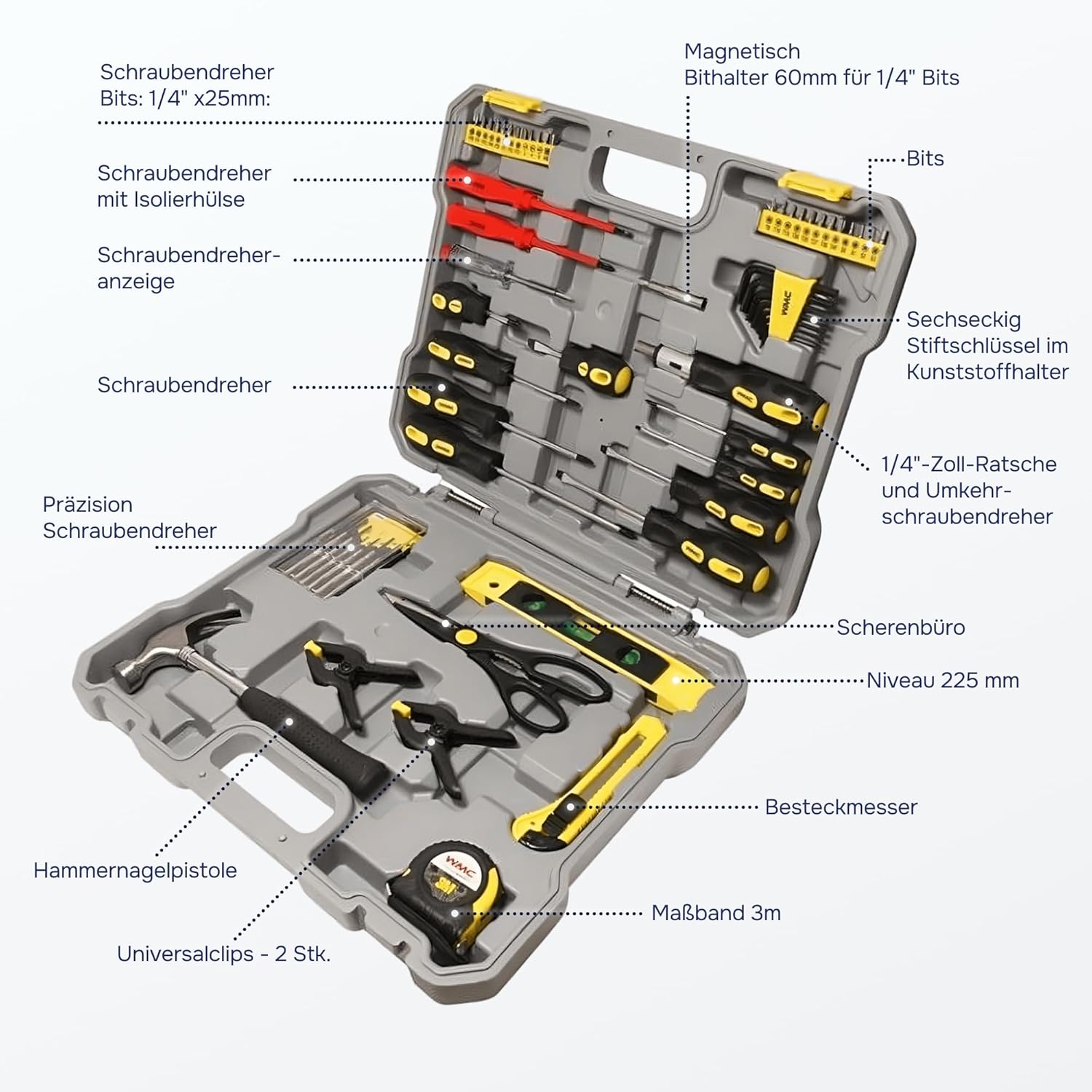 🔥 Angebote & Aktionen – WMC TOOLS 400 Piece Professional Tool Set - 2-in-1 Tool Box with Rolling Case, 2 Separate Cases, Screwdrivers, Pliers, Sockets, Bits & Hammer for DIY, Car, Garage & Workshop – Bild 4