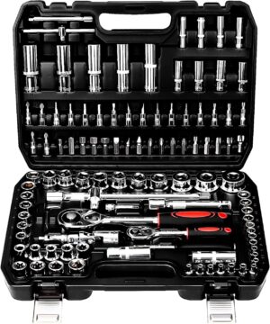 🔥 Angebote & Aktionen – TLGREEN 108-Piece Socket Spanner Set Cr-V Socket Spanner Set Ratchet Box with 1/4 Inch and 1/2 Inch 72 Teeth Reversible Ratchet Hexagonal Socket Spanner Insert for Car Motorcycle Bicycle Home
