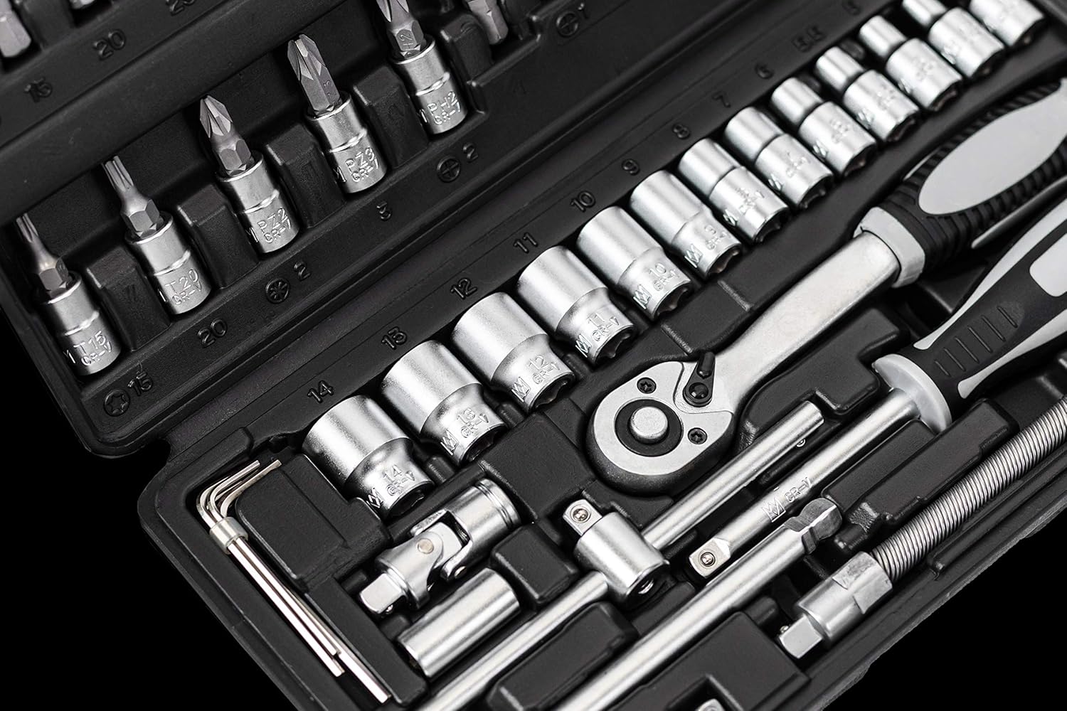 🚗 KFZ & Werkstatt – Connex Bit and socket spanner set, 52 pieces, sturdy plastic case, 1/4 inch, reversible ratchet with quick release function, for assembly and screwing, socket and bit set, COXB365010 – Bild 6