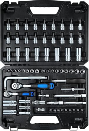 🚗 KFZ & Werkstatt – 69-Piece 1/4 Inch & 3/8 Inch Socket Set, Metric Nut Set (4-21 mm) + Bit Set, Professional Tool Set Including 72 Tooth Ratchet, Extension, Rotary Knob & Universal Joint