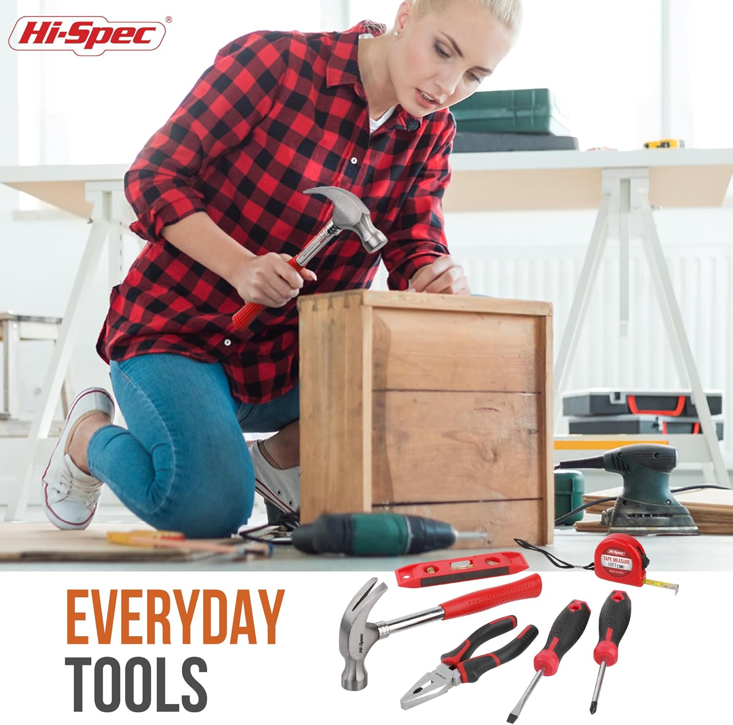 🔥 Angebote & Aktionen – Hi-Spec Home DIY Tool Box Filled 42 Pieces Small Tool Box Filled with Red Tools and 2-in-1 Screwdriver Bit Handle for Repairs – Bild 4