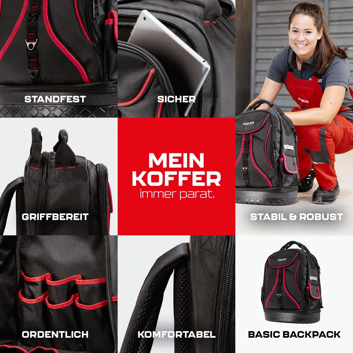 ⚡ Elektro & Technik – PARAT Basic Rucksack, Werkzeugrucksack 23 L für Elektriker, robuster Nylonrucksack, Werkzeugrucksack mit 15 Fächern und 6 Gummischlaufen, Elektrikerrucksack mit verstärktem Boden – Bild 9