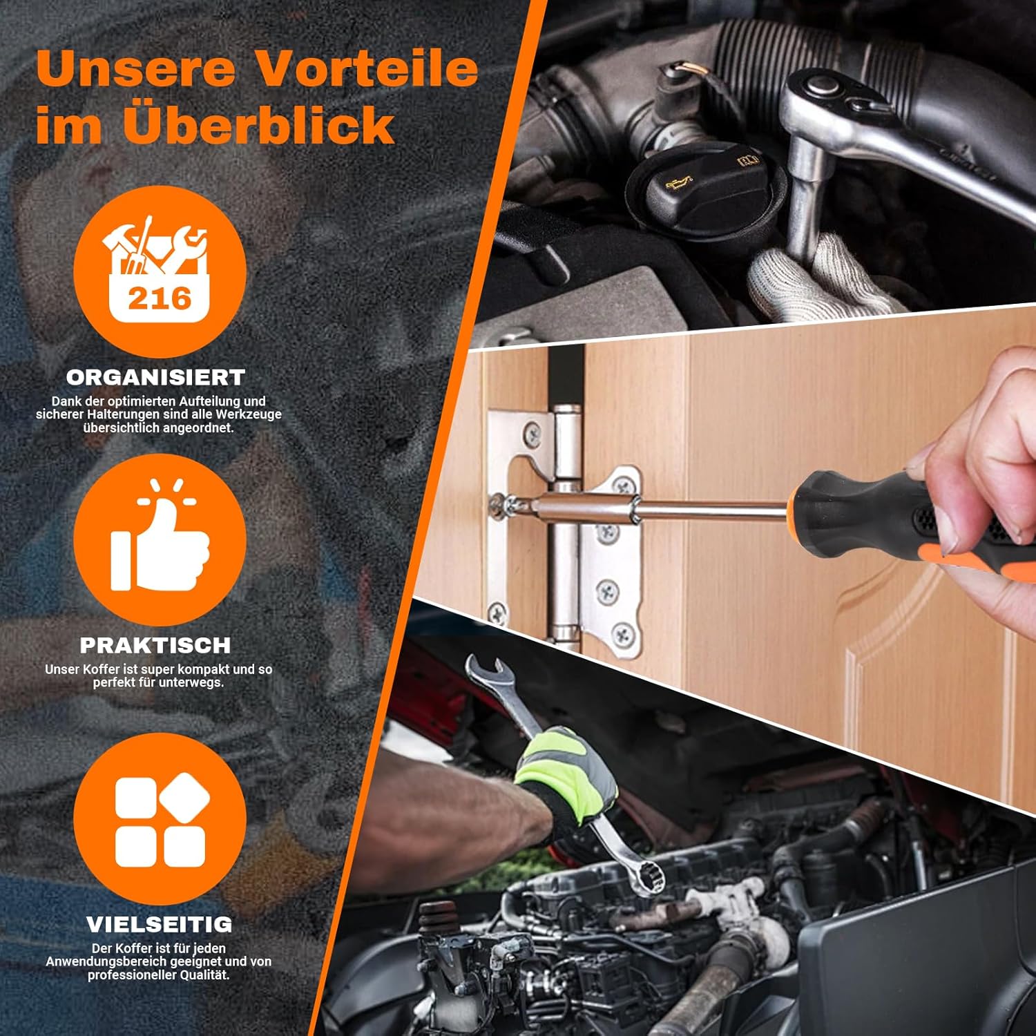🔥 Angebote & Aktionen – Socket Spanner Set, 216 Pieces, 1/2 Inch + 1/4 Inch + 3/8 Inch Socket Spanner Set, CR-V, Ratchet Case, Filled Tool Box, Ratchet Box, Ratchet, Socket Spanner and Bit Set – Bild 8