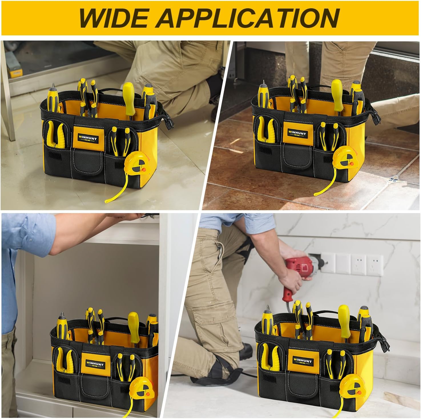 ⚒️ Bau & Montage – Große Werkzeugtasche, gelbe Werkzeugtaschen für Herren, strapazierfähig, 44 cm, grün, 1680D Polyester, ideal für Heimwerker und Handwerker – Bild 9