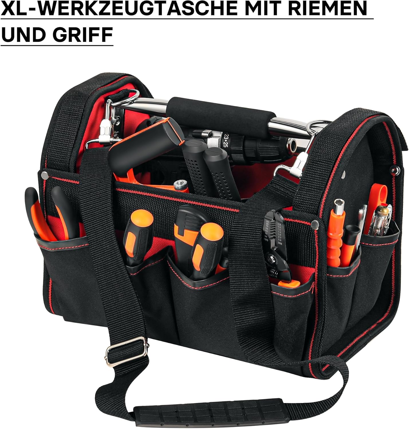 ⚒️ Bau & Montage – XL-Werkzeugtasche mit verstellbarem Schultergurt und Tragegriff, Innen- und Außentaschen – Bild 5