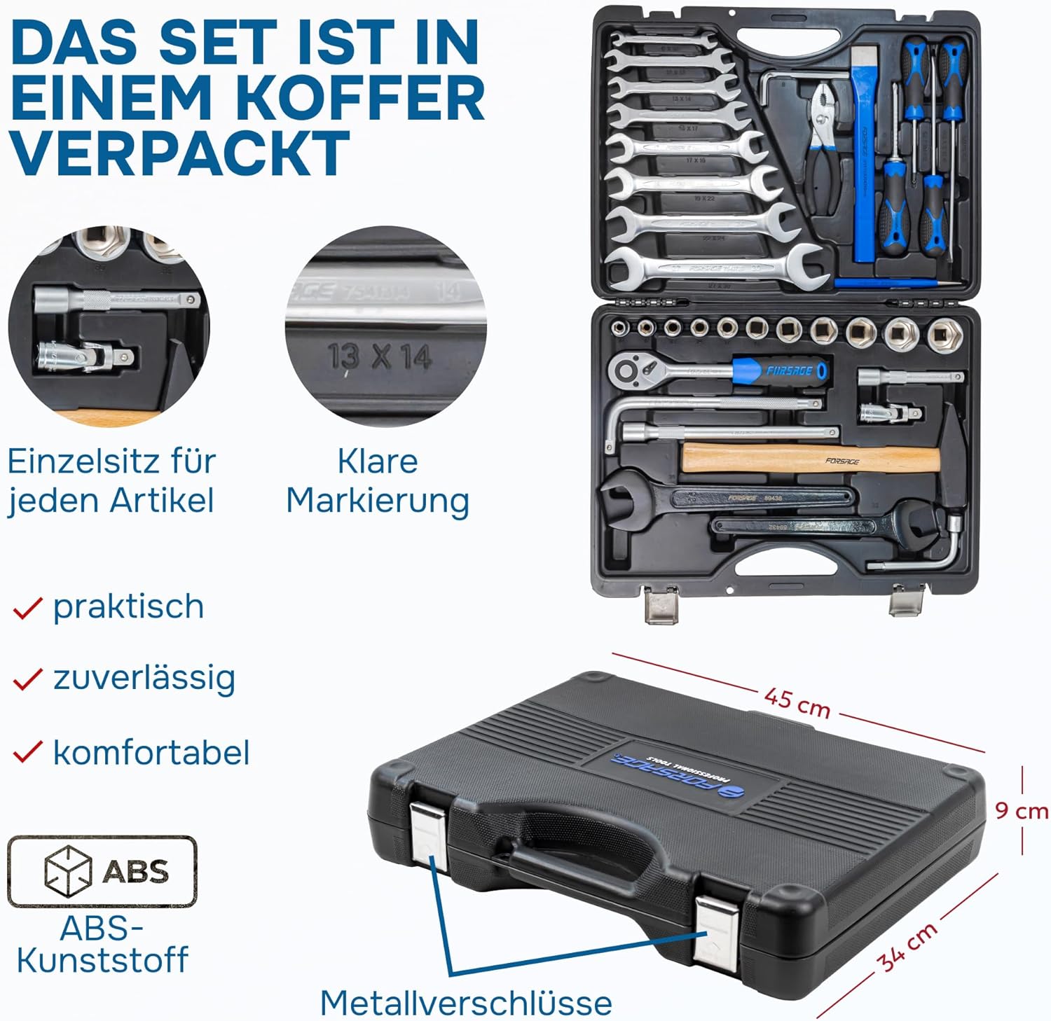 🚗 KFZ & Werkstatt – Forsage 36 Piece Car Tool Set - Comprehensive and Durable for Mechanics and Car Enthusiasts, Ratchet Box, Socket Set, Extensions, Pliers, Hammer, Screwdrivers and Chisels – Bild 2
