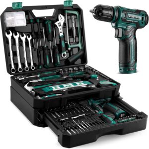 ⚡ Elektro & Technik – 238-tlg Werkzeugkoffer Gefüllt: DEKO Werkzeugset mit 12V Akkubohrer,Schubladen-Werkzeugkasten (einfach Zugriff),für Männer/Frauen – Hausreparaturen, Fahrzeugwartung,Heimwerken(Grün)