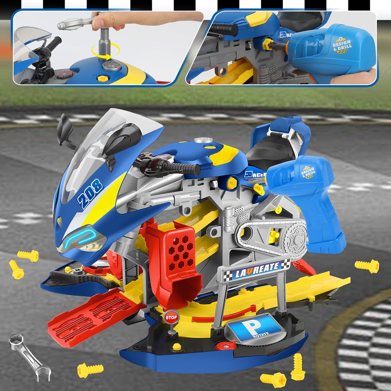 ⚡ Elektro & Technik – Kinder-Autoschrauben mit Bohrer, großes Moto-Set zum Schrauben, Spielzeug-Set mit Licht und Ton, Reparaturfunktionen, Lernspielzeug, Geschenke für Jungen, Geburtstag, 3–8 Jahre – Bild 4