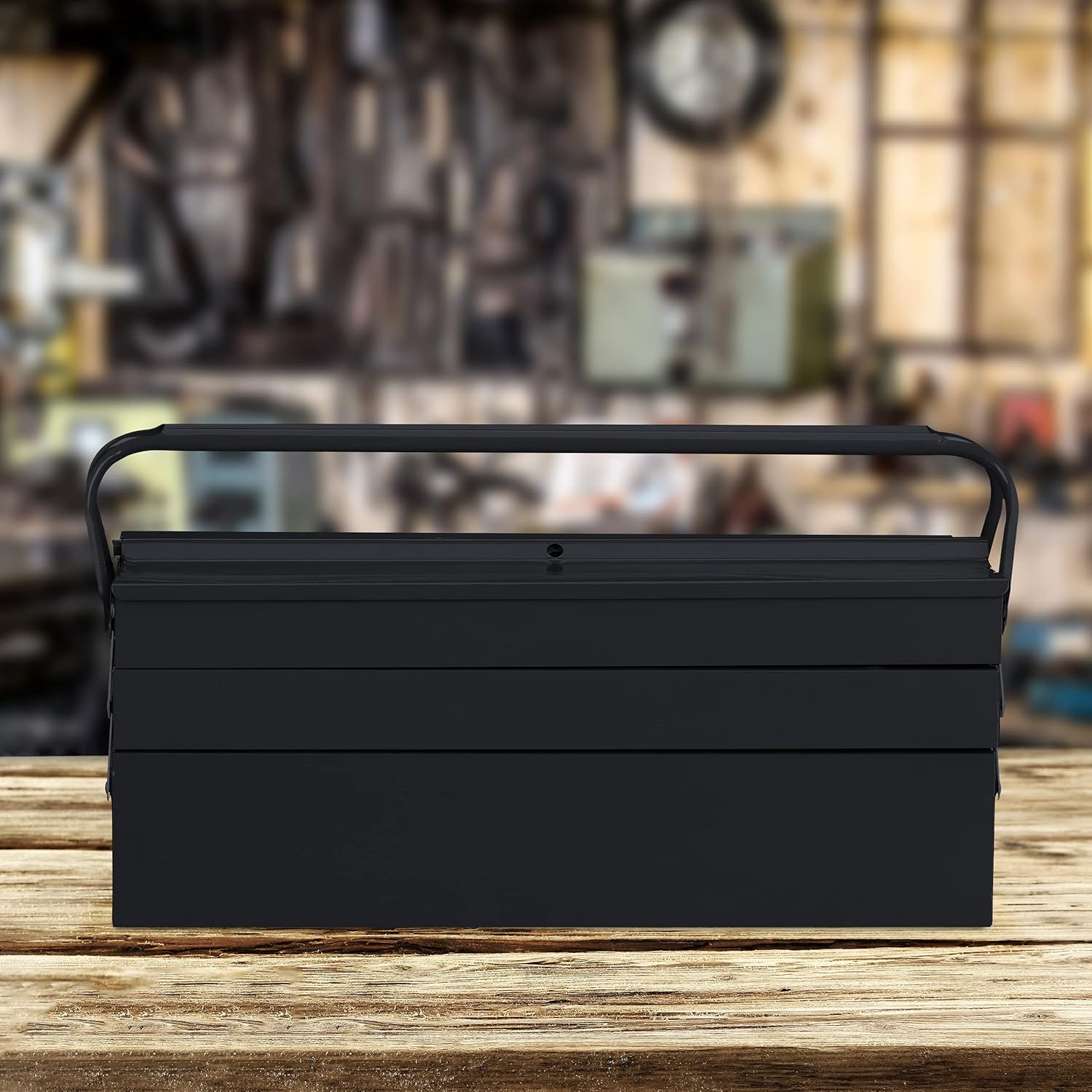 ⚡ Elektro & Technik – Relaxdays Werkzeugkoffer leer, 5 Fächer, mit Tragegriff, Metall, abschließbar, Werkzeugkasten, HBT 21 x 53 x 20 cm, schwarz – Bild 2