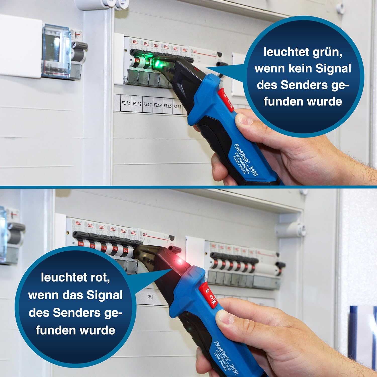 ⚡ Elektro & Technik – PeakTech 3432 Sicherungsfinder, Detektor für Stromkreise, berührungsloser Spannungsprüfer mit Steckdosenprüfer für 230 V Schuko – NCV Phasenprüfer / Leitungsdetektor / Stromprüfer – Bild 3