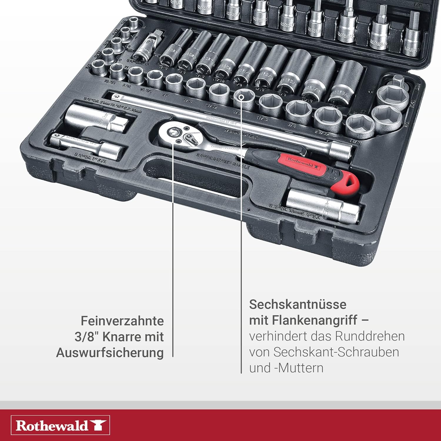 🚗 KFZ & Werkstatt – Inch Socket Set, 61 Pieces, Inch, Fine-Toothed Ratchet with Ejection Protection & Locking System, Removable Bit Holder, Tool Set with Inch Bits – Bild 3