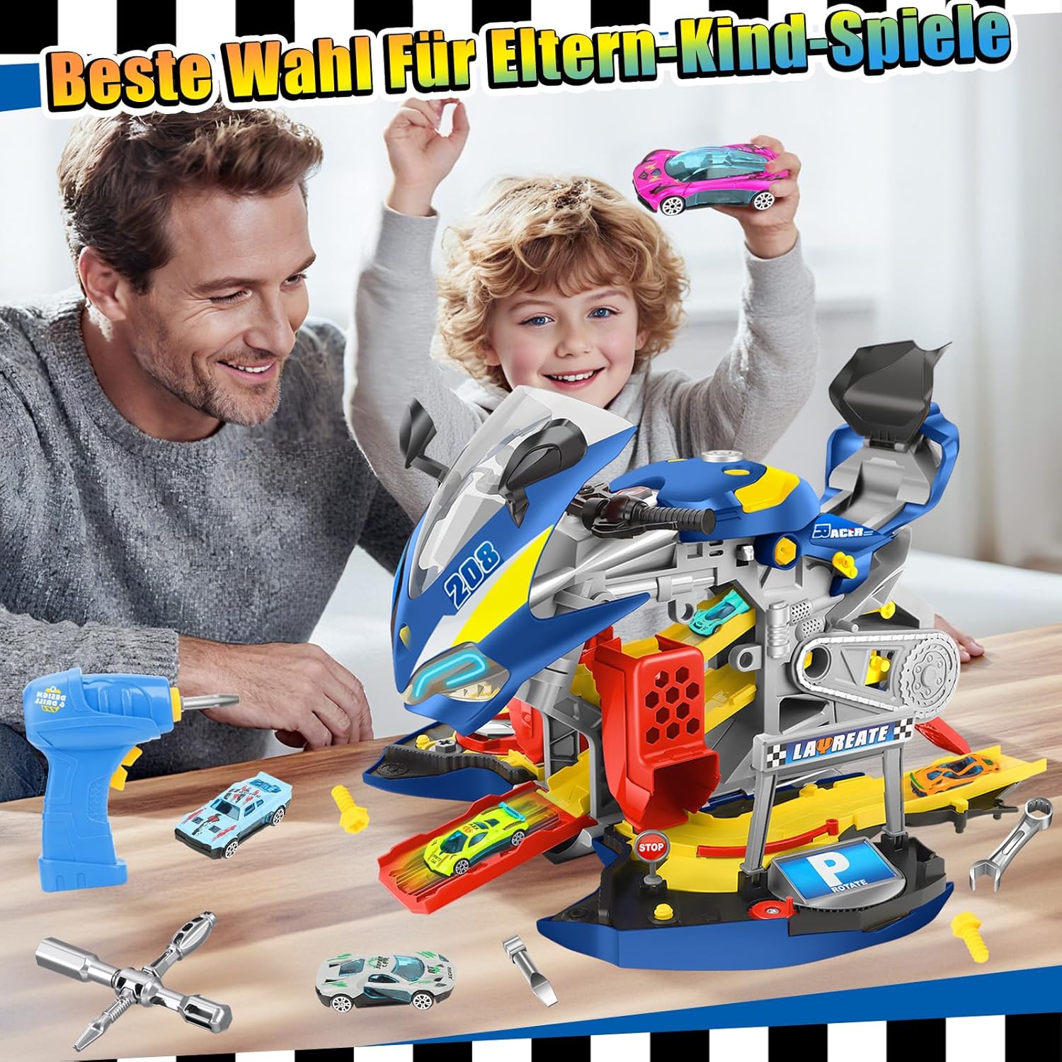 ⚡ Elektro & Technik – Kinder-Autoschrauben mit Bohrer, großes Moto-Set zum Schrauben, Spielzeug-Set mit Licht und Ton, Reparaturfunktionen, Lernspielzeug, Geschenke für Jungen, Geburtstag, 3–8 Jahre – Bild 6
