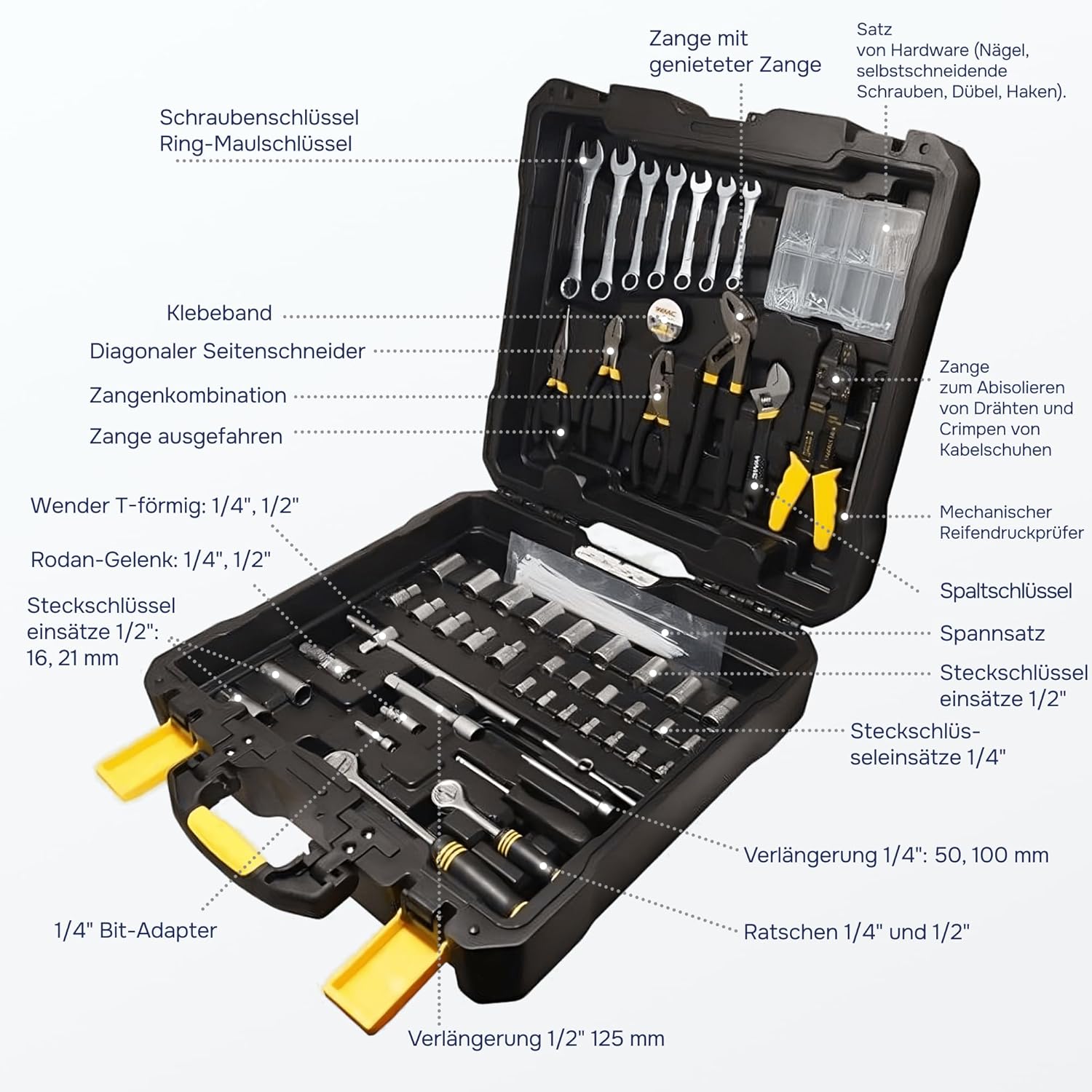 🔥 Angebote & Aktionen – WMC TOOLS 400 Piece Professional Tool Set - 2-in-1 Tool Box with Rolling Case, 2 Separate Cases, Screwdrivers, Pliers, Sockets, Bits & Hammer for DIY, Car, Garage & Workshop – Bild 3