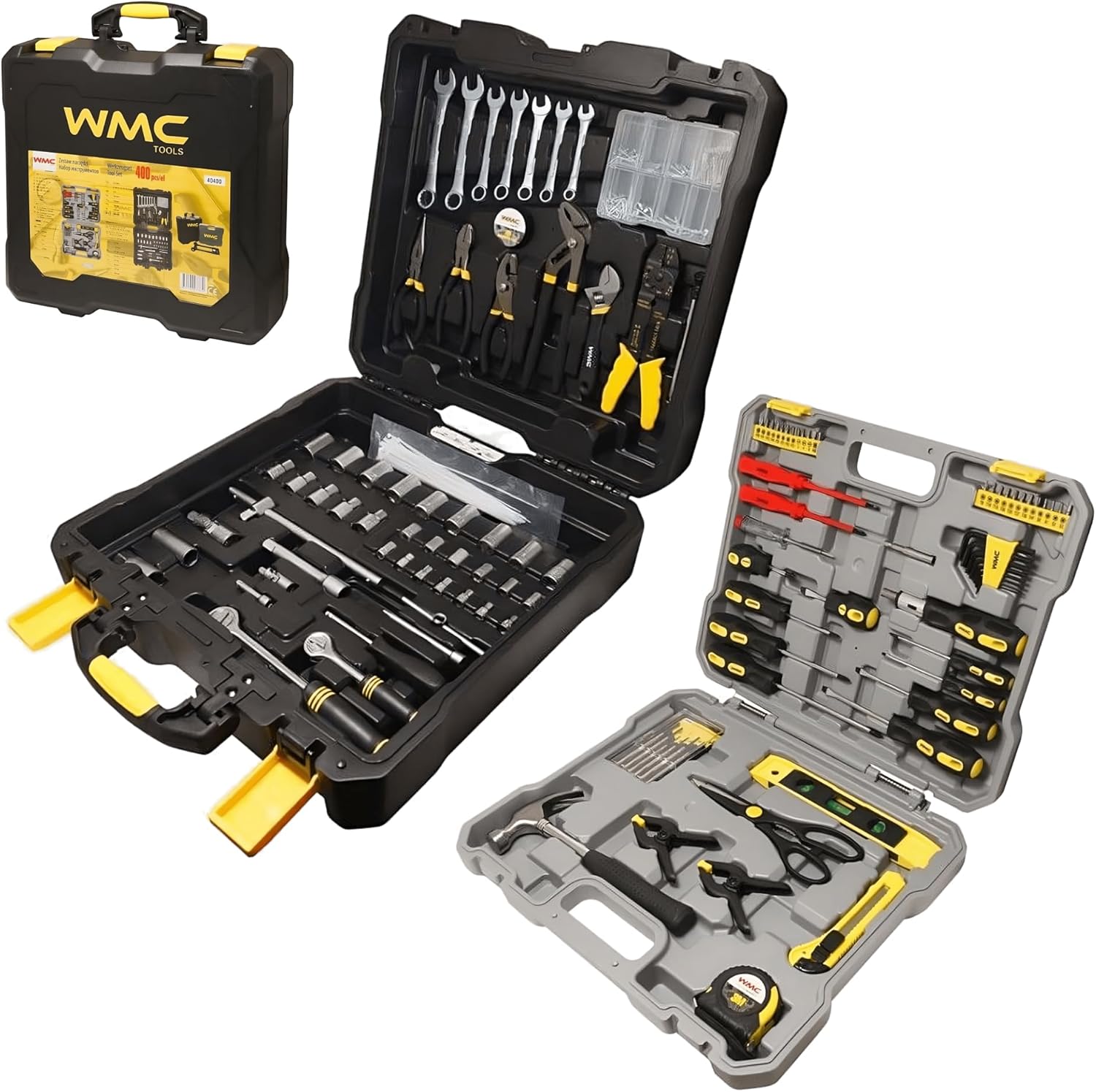 🔥 Angebote & Aktionen – WMC TOOLS 400 Piece Professional Tool Set - 2-in-1 Tool Box with Rolling Case, 2 Separate Cases, Screwdrivers, Pliers, Sockets, Bits & Hammer for DIY, Car, Garage & Workshop