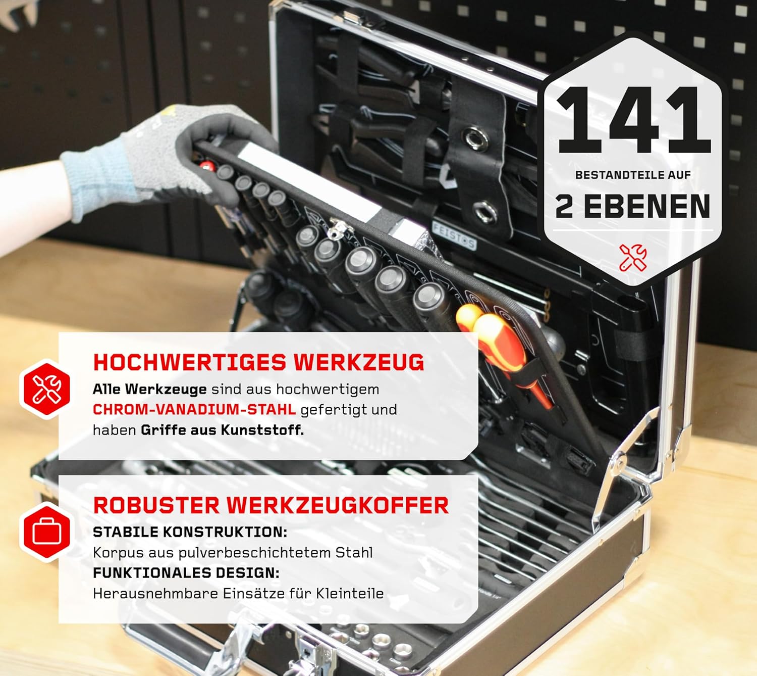 🔥 Angebote & Aktionen – Manos 141 Tool Box, Equipped with 141 High-Quality Tools, Robust Steel Case with Metal Clasps, Ergonomic Carry Handle, Ideal for Mobile Use – Bild 3