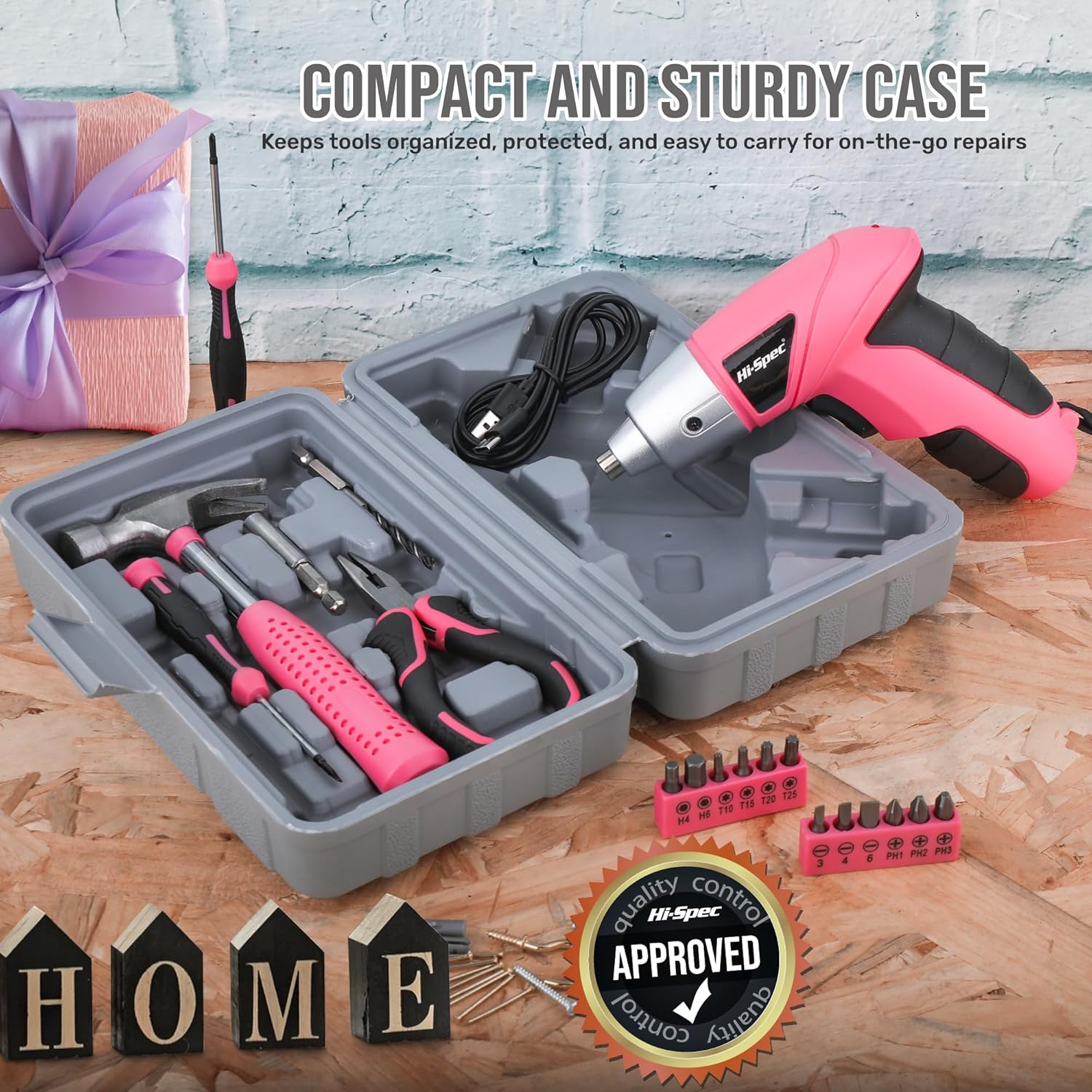 🔥 Angebote & Aktionen – Hi-Spec Small tool box filled for women with hammer, pliers, bit set and pink cordless screwdriver 3.6 V, 19 pieces, easy to use and compact, ideal for small repairs. – Bild 7
