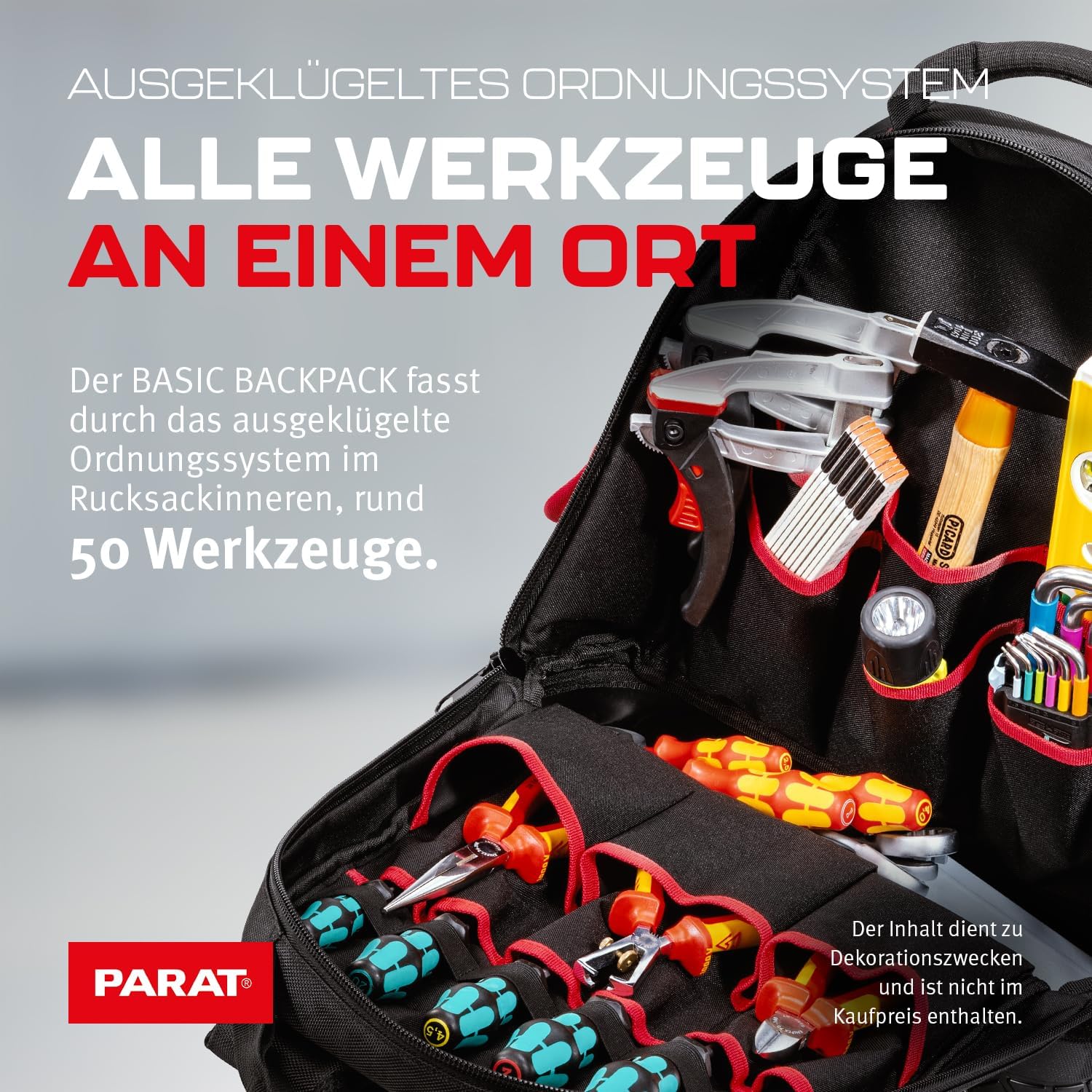 ⚡ Elektro & Technik – PARAT Basic Rucksack, Werkzeugrucksack 23 L für Elektriker, robuster Nylonrucksack, Werkzeugrucksack mit 15 Fächern und 6 Gummischlaufen, Elektrikerrucksack mit verstärktem Boden – Bild 6