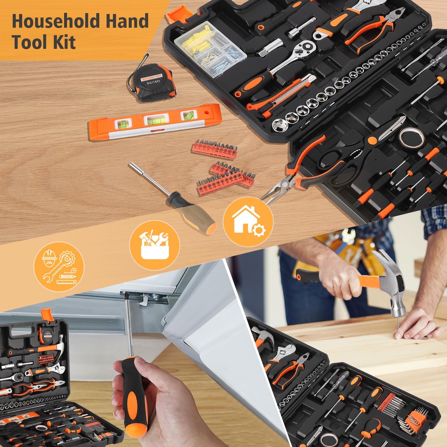 🔥 Angebote & Aktionen – Tool Box 247 Pieces, Sturdy Case Tool Set with Wrench, Hammer, Pliers, Screwdrivers and Much More, Stackable Plastic Case for Home, Garage and Workshop – Bild 3