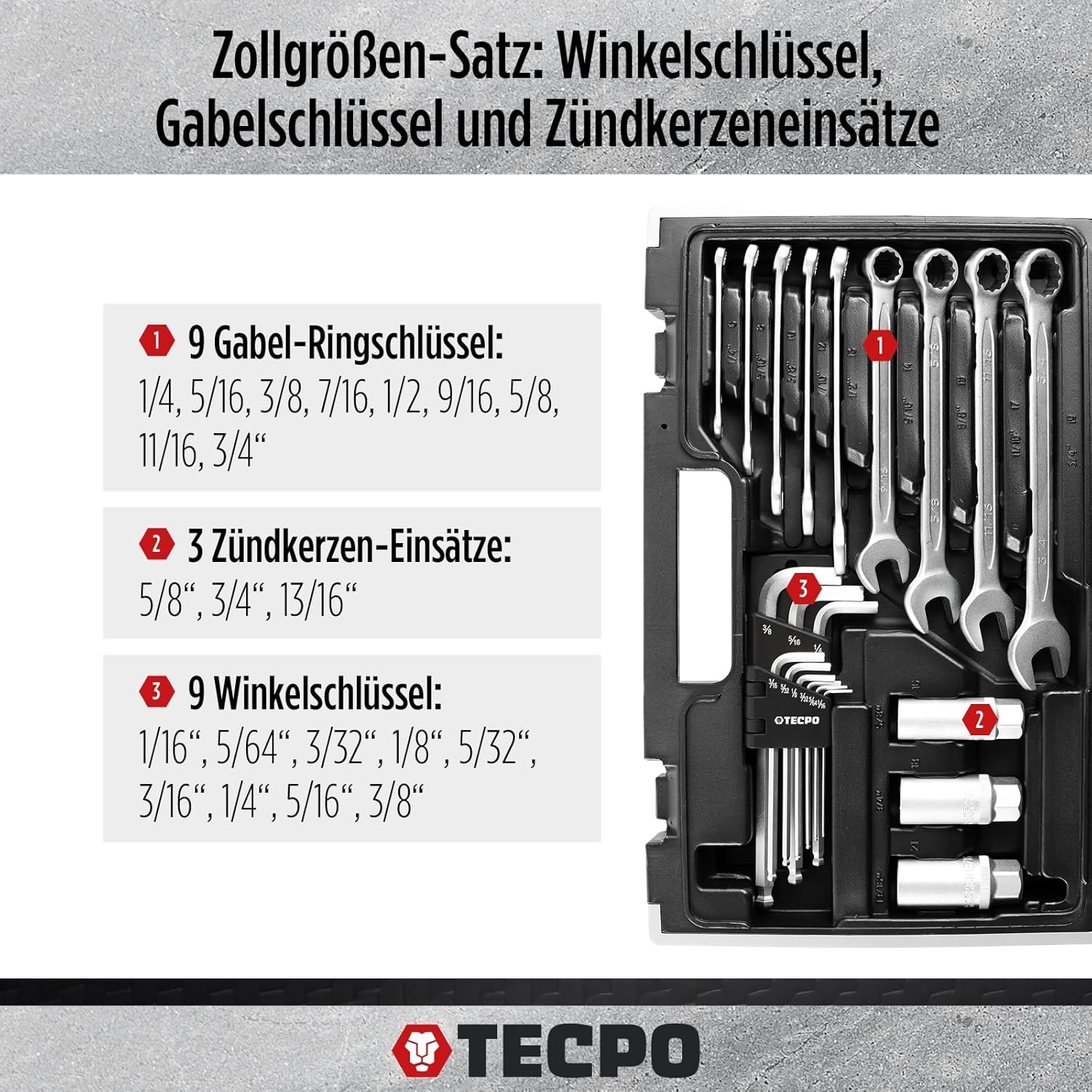 🚗 KFZ & Werkstatt – Tecpo 300383 Inch Tool Set - Harley Socket Spanner Nut Set - Ratchet Box - Socket Box – Bild 4