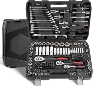 🚗 KFZ & Werkstatt – Inch Socket Spanner Set 216-Piece Tool Box with Ring Spanner and Spanner Ratchet with Nut Set Extension Adapter, Allen Key, Ratchet Box, Inch, Ratchet Box