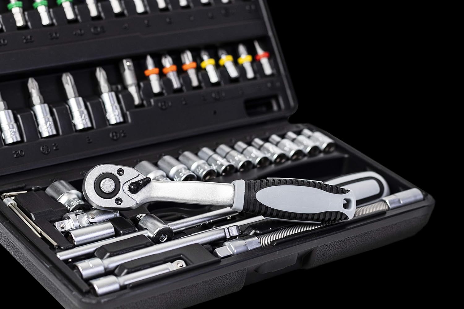 🚗 KFZ & Werkstatt – Connex Bit and socket spanner set, 52 pieces, sturdy plastic case, 1/4 inch, reversible ratchet with quick release function, for assembly and screwing, socket and bit set, COXB365010 – Bild 8