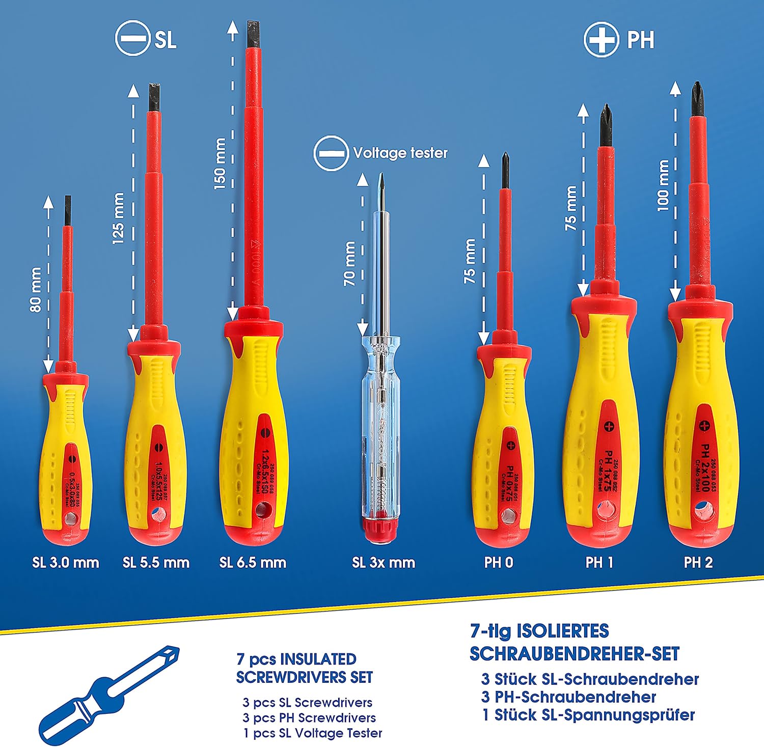 ⚡ Elektro & Technik – S&R Isolated Screwdrivers Electricians Set VDE-tested (German Electrical Engineering Association), Power-form-handle 7-Piece, SL PH Tester Professional quality – Bild 2