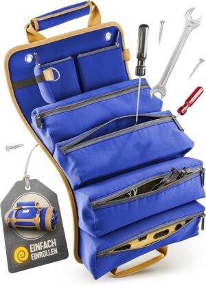 ⚒️ Bau & Montage – Organizer, Werkzeugtasche, inkl. Tragegurt, für Werkzeuge und Zubehör, ideale Werkzeugrolle für Werkstatt, Garage, Arbeitstasche für Damen und Herren