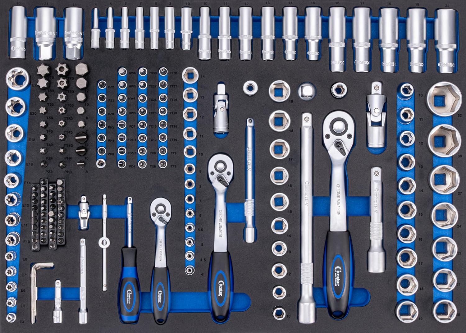 🚗 KFZ & Werkstatt – Condor Werkzeug 7117 | Socket Spanner and Bit Set | Foam Insert 3/3 | 191 Pieces | 1/4 Inch + 1/2 Inch + 3/8 Inch | Hexagonal 4-32 | E-Profile 4-24 | Extra Deep | Bits | Ratchets | Accessories