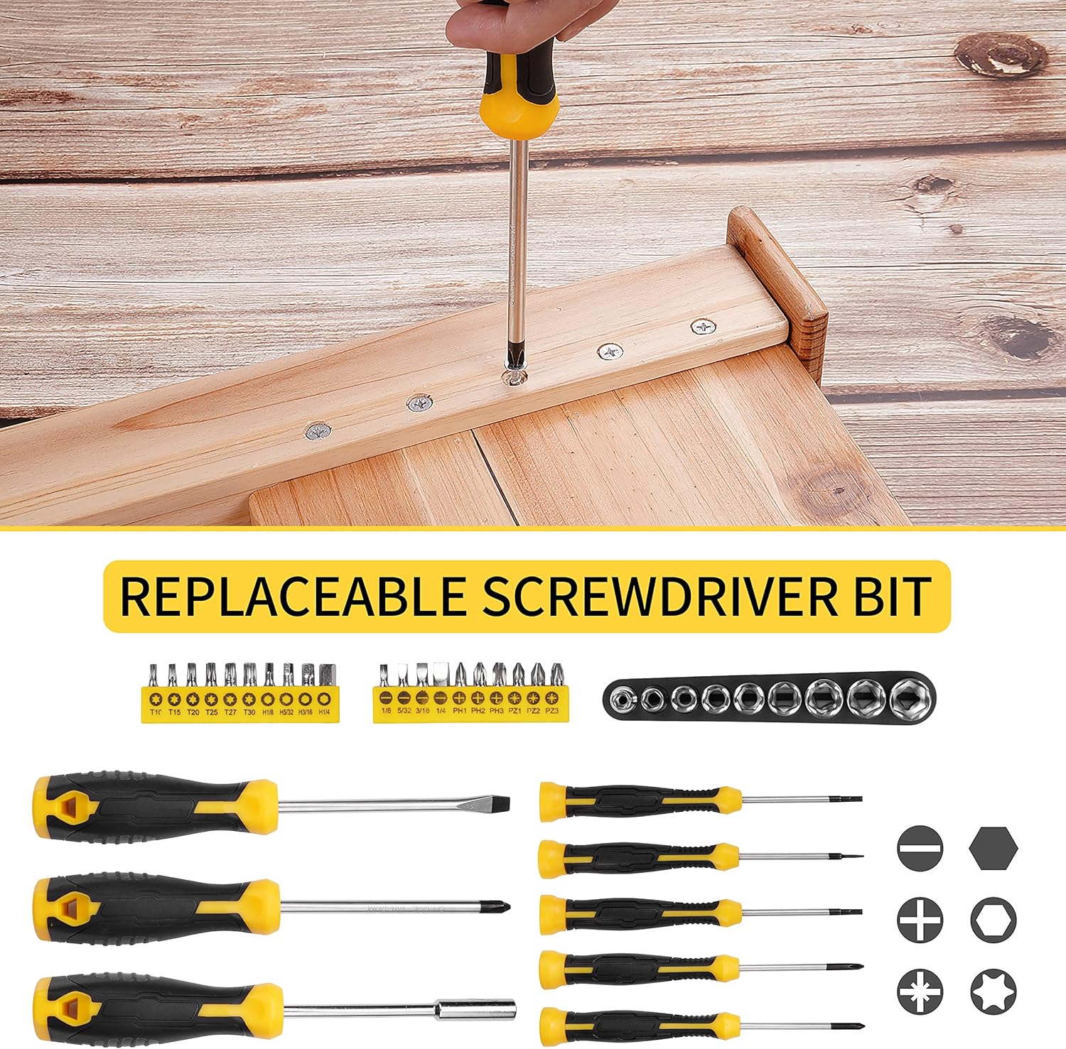 🔥 Angebote & Aktionen – Elevon 94-Piece Yellow Household Tool Set, Tool Set with Storage Box, DIY Basic Tool Set, with Two Additional Accessories, Suitable for Home, Office, School and Furniture – Bild 4