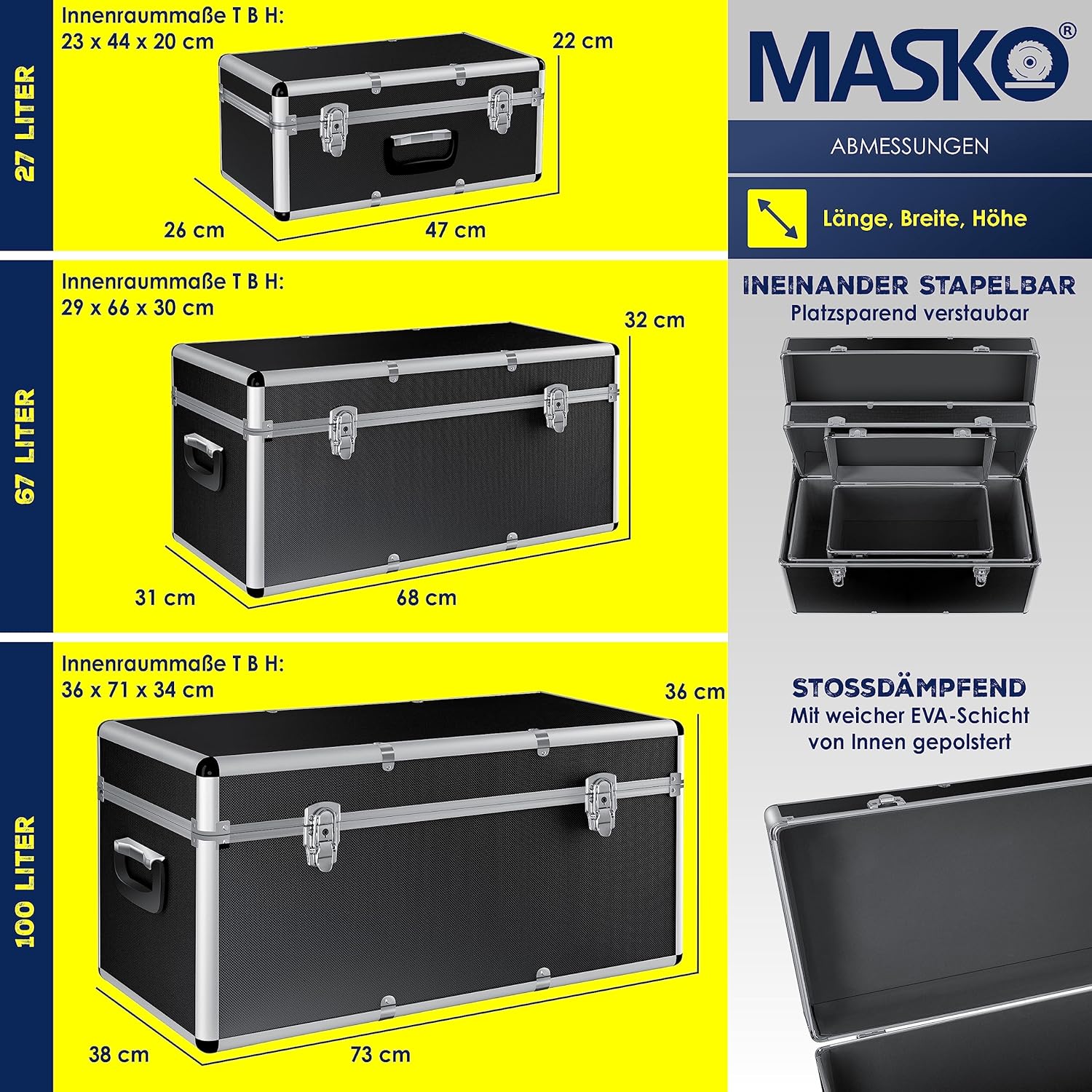 ⚡ Elektro & Technik – Masko® 3er-Set Aluminium-Transport-Aufbewahrungsboxen, Werkzeugkiste – Bild 7
