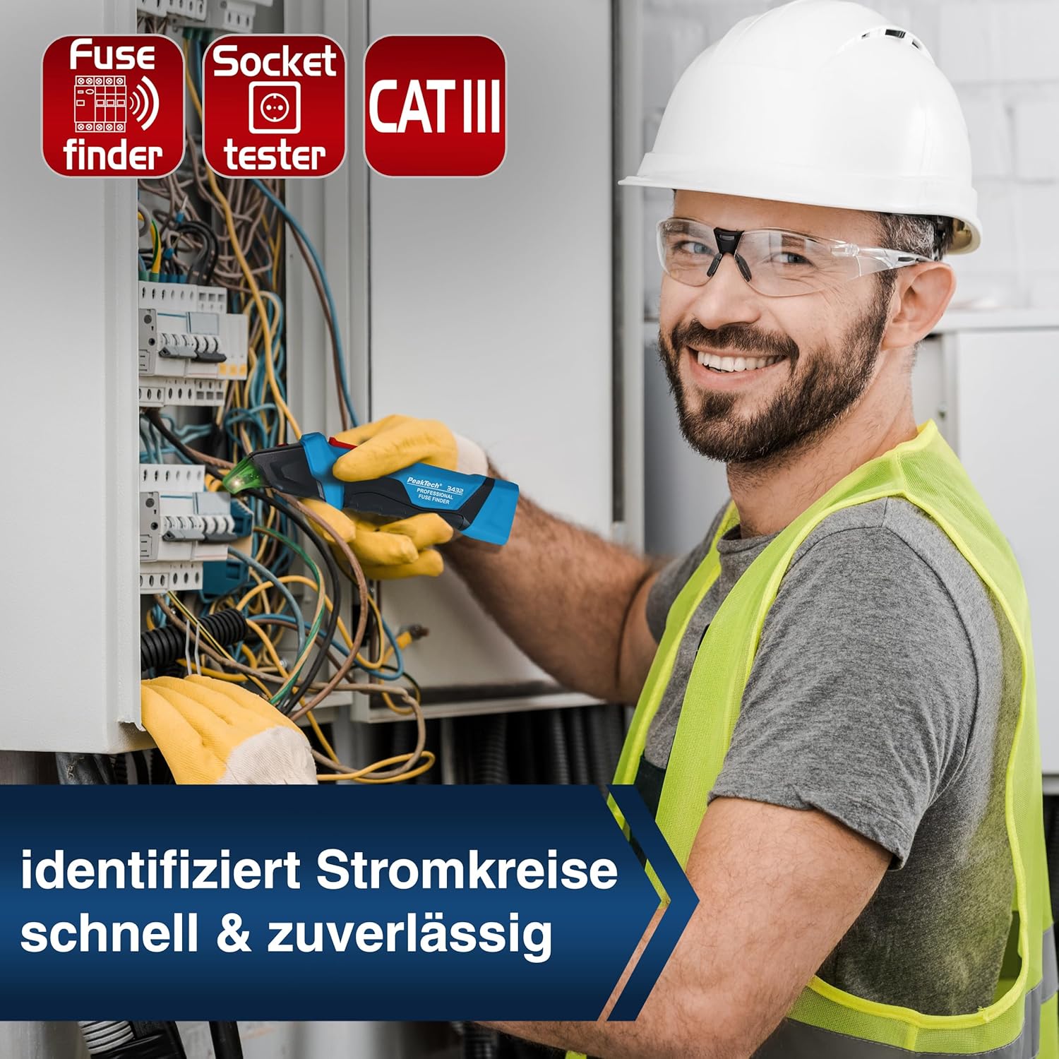 ⚡ Elektro & Technik – PeakTech 3432 Sicherungsfinder, Detektor für Stromkreise, berührungsloser Spannungsprüfer mit Steckdosenprüfer für 230 V Schuko – NCV Phasenprüfer / Leitungsdetektor / Stromprüfer – Bild 4