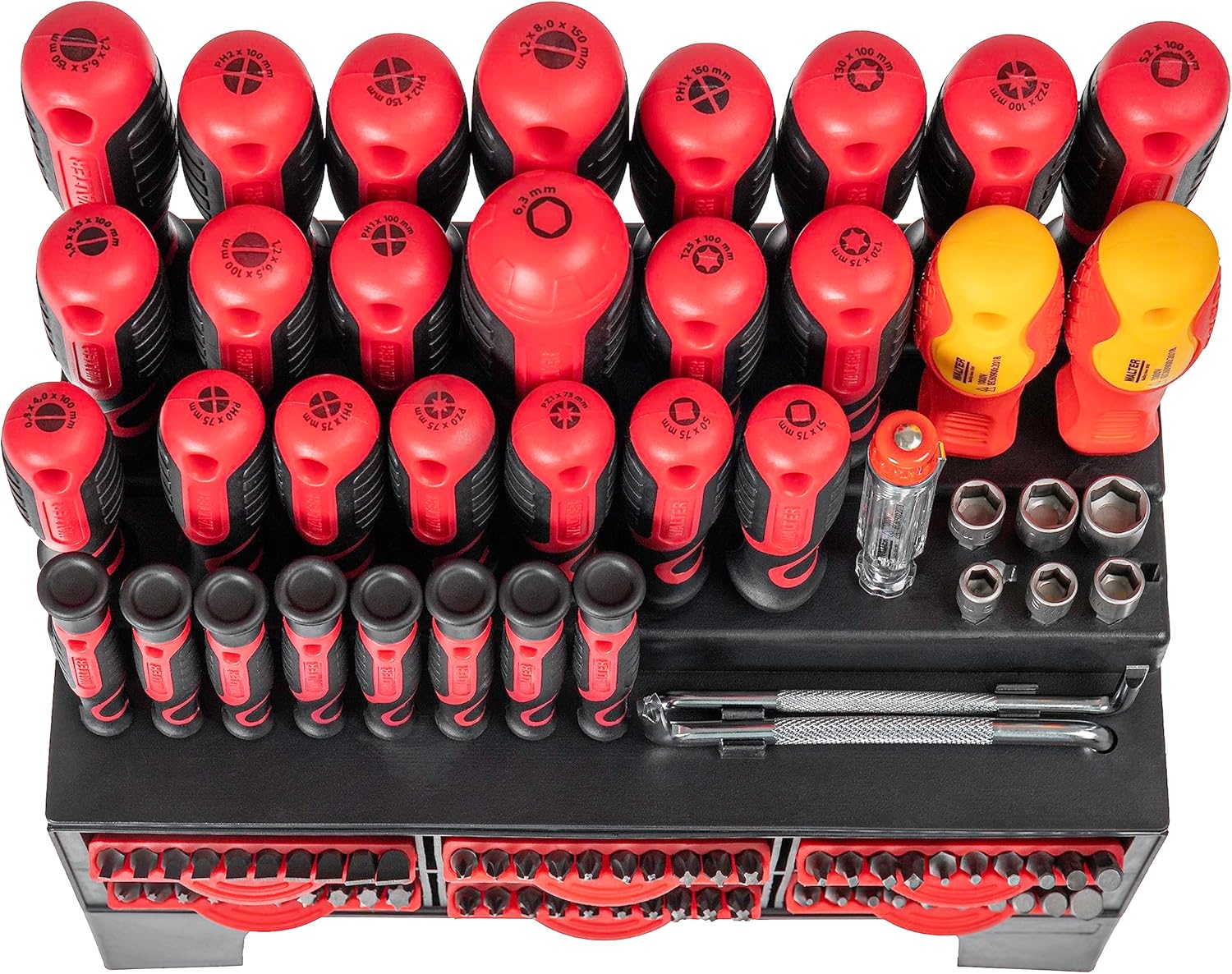 ⚡ Elektro & Technik – WALTER XXL-Schraubendreher- und Bit-Set 100-teilig, effizient und handlich, Kreuzschlitz, Schlitz, Torx und Sechskant, inklusive Phasenprüfer und VDE-Schraubendreher, stabile und kompakte Aufbewahrung – Bild 4