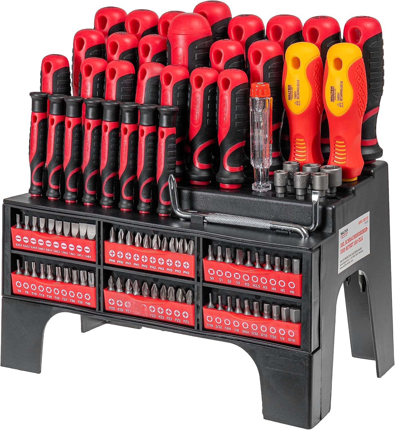 ⚡ Elektro & Technik – WALTER XXL-Schraubendreher- und Bit-Set 100-teilig, effizient und handlich, Kreuzschlitz, Schlitz, Torx und Sechskant, inklusive Phasenprüfer und VDE-Schraubendreher, stabile und kompakte Aufbewahrung – Bild 2